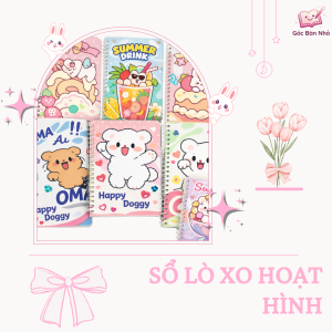 Sổ Tay Lò Xo Hình Hoạt Hình Dễ Thương + Cute Series + Giấy A5 + Góc Bàn Nhỏ